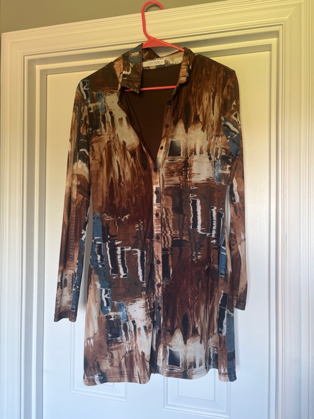 12th Tribe Brown & Blue Long Sleeve Shirt Dress